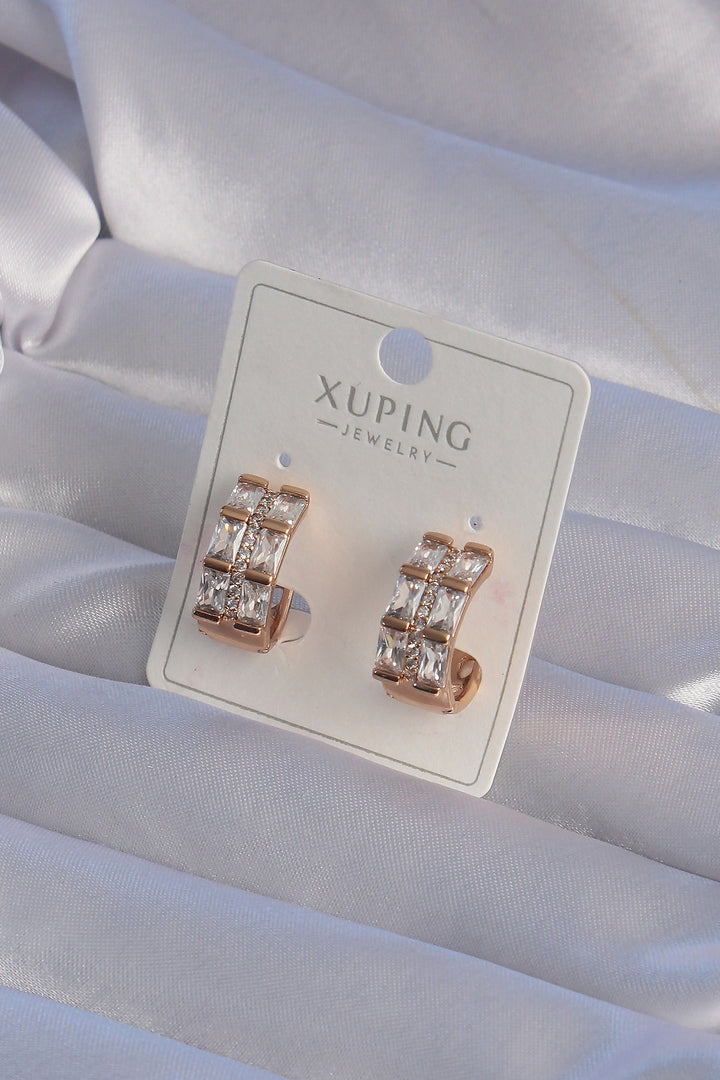 EBJ XUPİNG Rose Color Baguette Stone Patterned Hoop Earring - Aulnay-sous-Bois