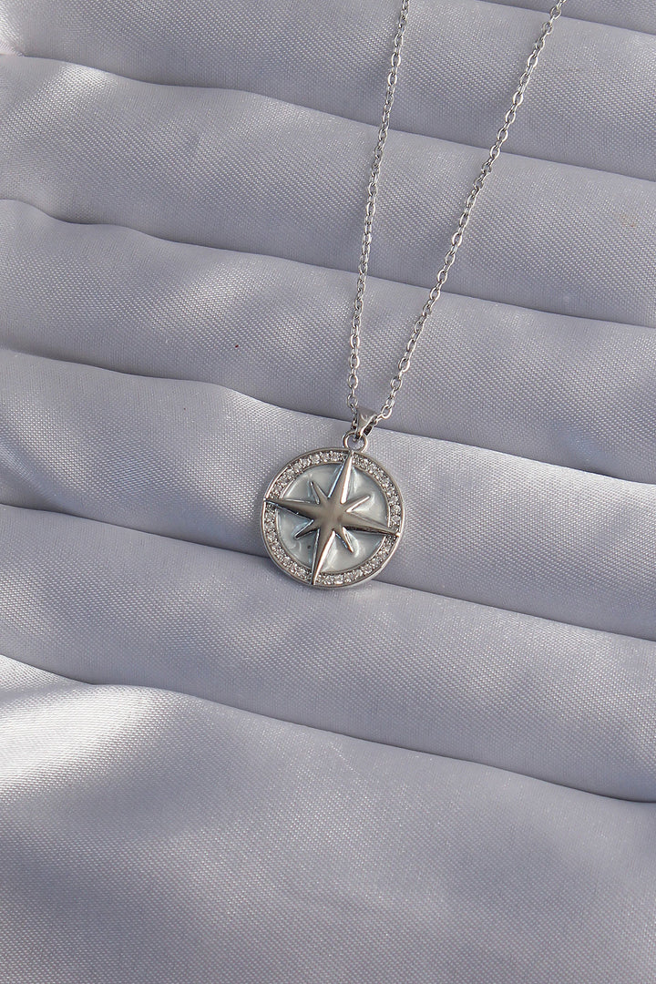 EBJ 316L Stainless Steel Chain Silver Color Zircon Stone Polaris Star Necklace - Marinha Grande