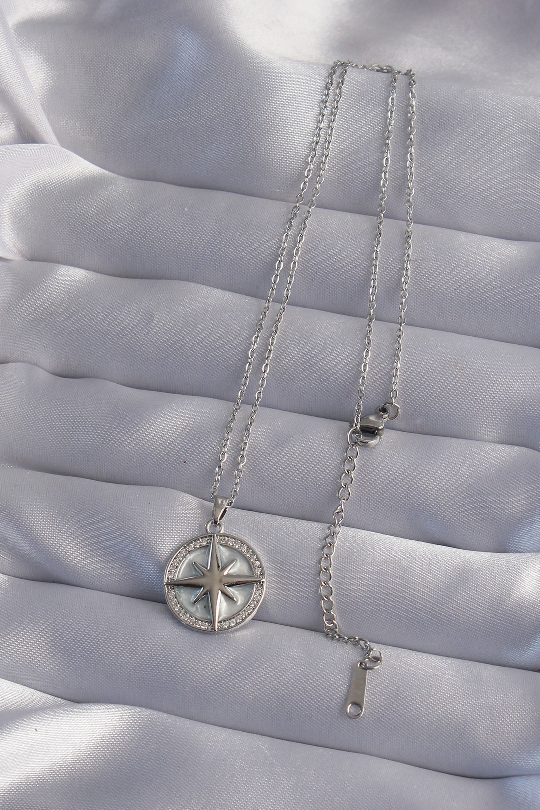 EBJ 316L Stainless Steel Chain Silver Color Zircon Stone Polaris Star Necklace - Marinha Grande