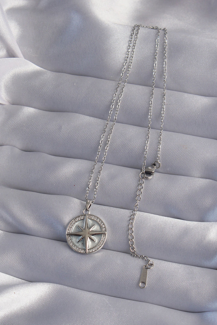EBJ 316L Stainless Steel Chain Silver Color Zircon Stone Polaris Star Necklace - Marinha Grande