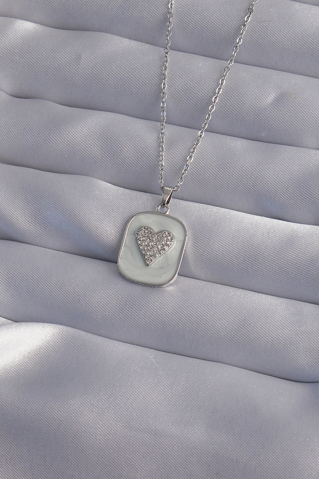 EBJ 316L Stainless Steel Chain Marble Pattern Silver Color Zircon Stone Heart Model Necklace - Namur