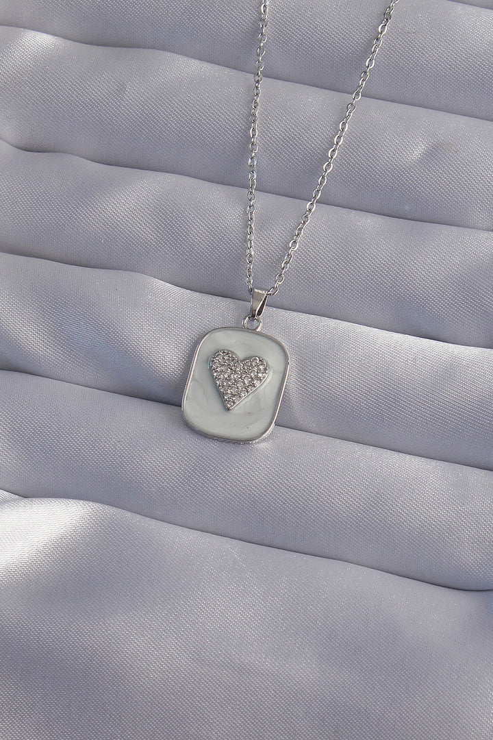 EBJ 316L Stainless Steel Chain Marble Pattern Silver Color Zircon Stone Heart Model Necklace - Namur