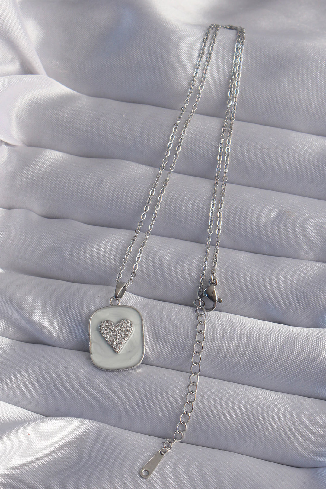 EBJ 316L Stainless Steel Chain Marble Pattern Silver Color Zircon Stone Heart Model Necklace - Namur