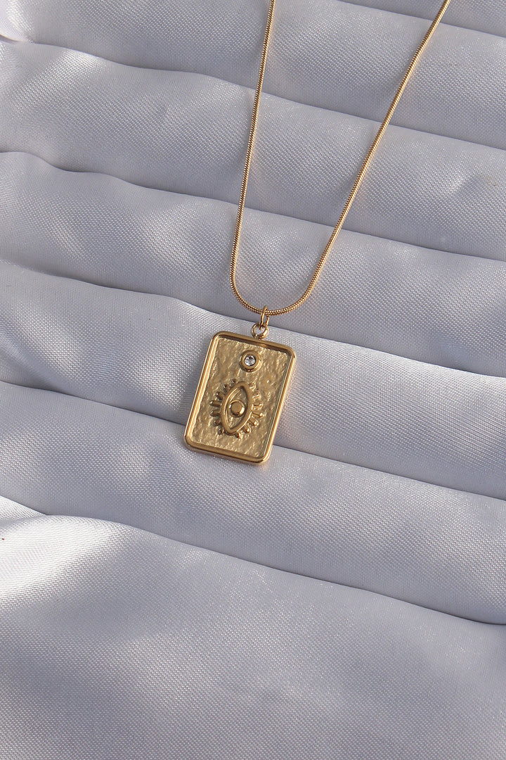 EBJ 316L Steel Chain Gold Color with Zircon Stone Eye Figure Tarot Necklace - Salina