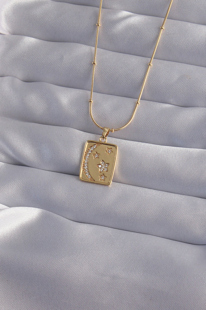 EBJ 316L Steel Chain Gold Color Zircon Stone Star and Crescent Tarot Necklace - Chiclana de la Frontera