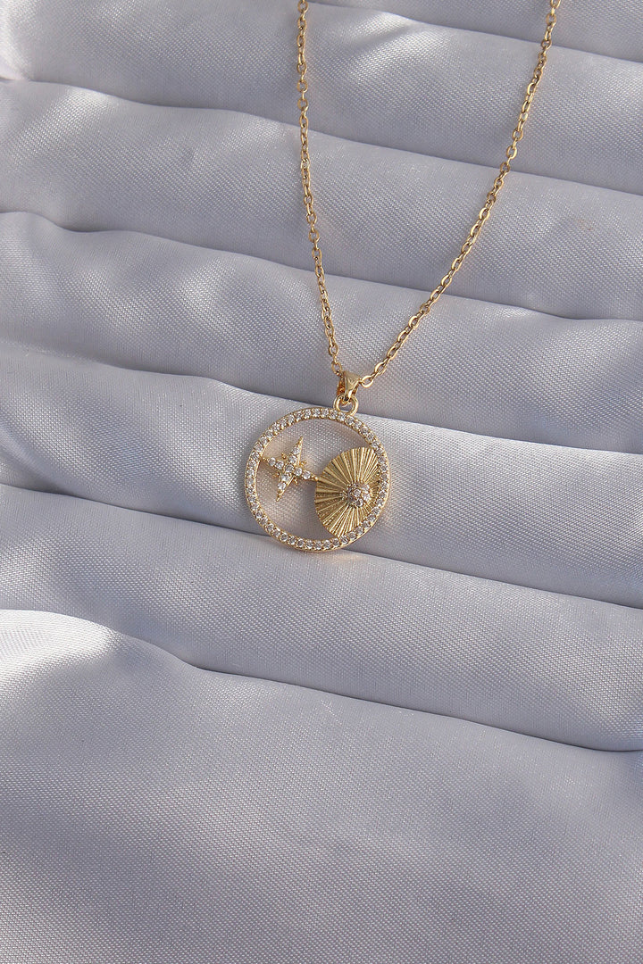 EBJ 316L Stainless Steel Chain Gold Color Star Shaped Oval Pendant with Zircon Stone - Lincoln Park