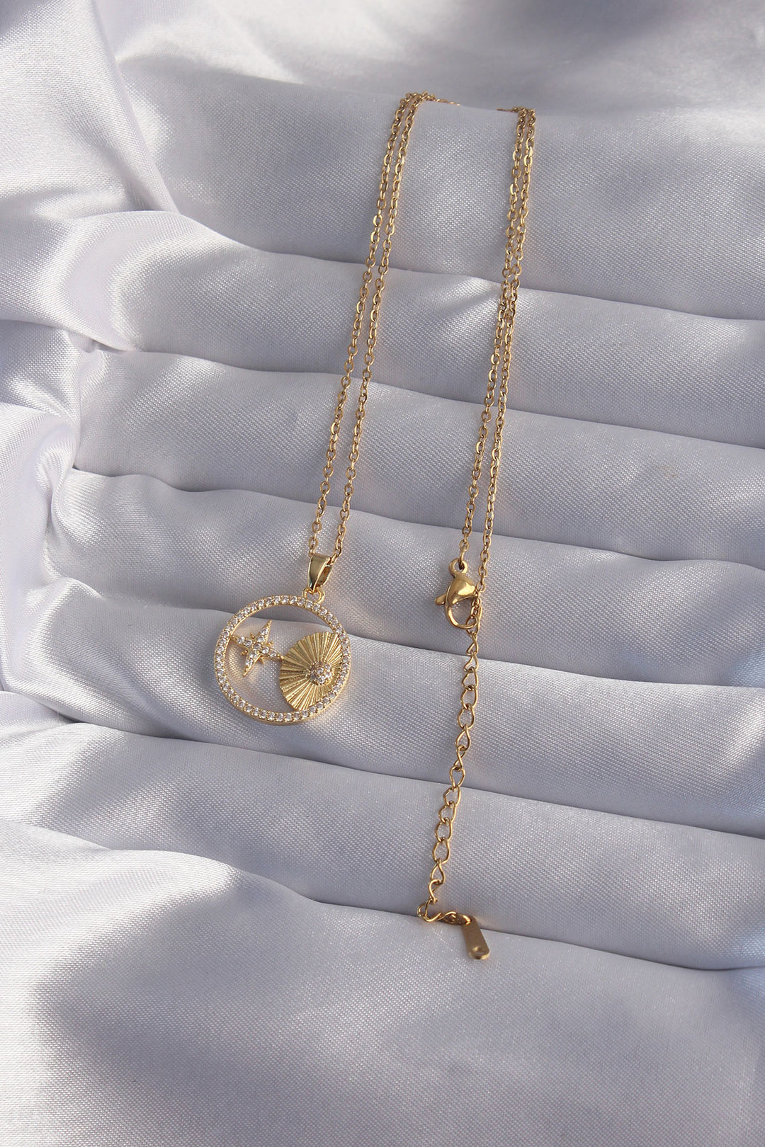 EBJ 316L Stainless Steel Chain Gold Color Star Shaped Oval Pendant with Zircon Stone - Lincoln Park