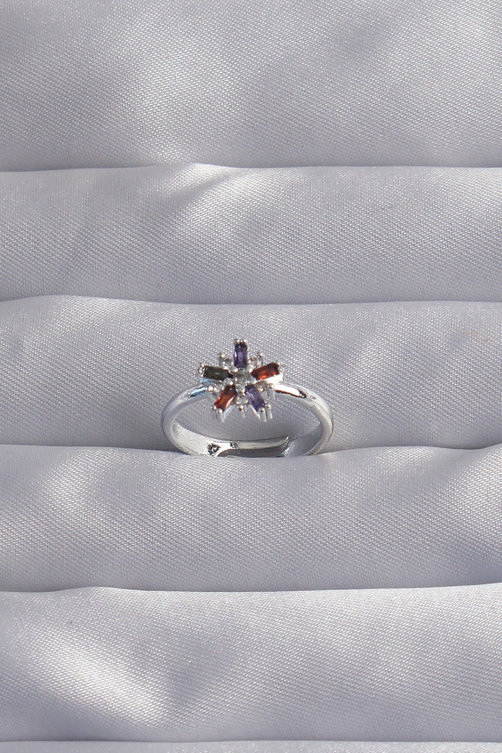EBJ Adjustable Ring with Rice Silver Color and Colorful Zircon Stones - Sydney
