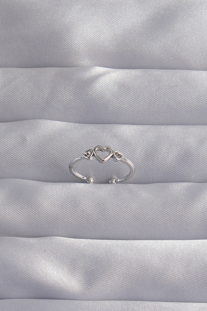 EBJ Adjustable Ring with Silver Color Heart Pattern - Siena