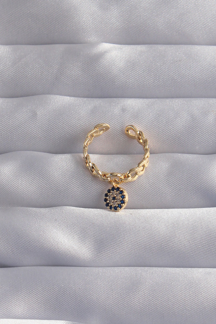 EBJ Adjustable Ring with Rice Gold Color Zircon Stone Evil Eye Bead Model - Daugavpils