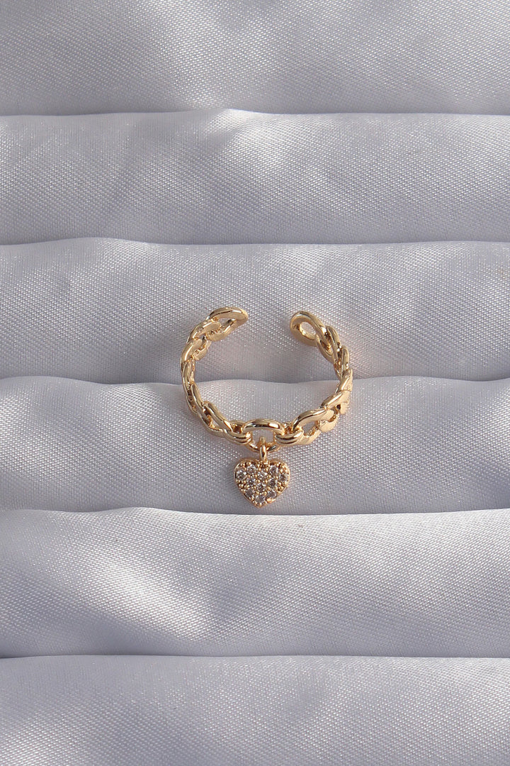 EBJ Adjustable Ring with Gold Color Zircon Stone Heart Model - Gloucester