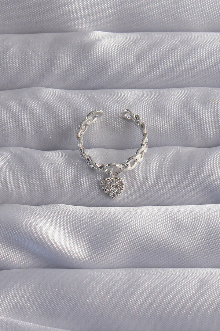 EBJ Adjustable Ring with Heart Shaped Zircon Stone in Silver Color Rice - Montgomery