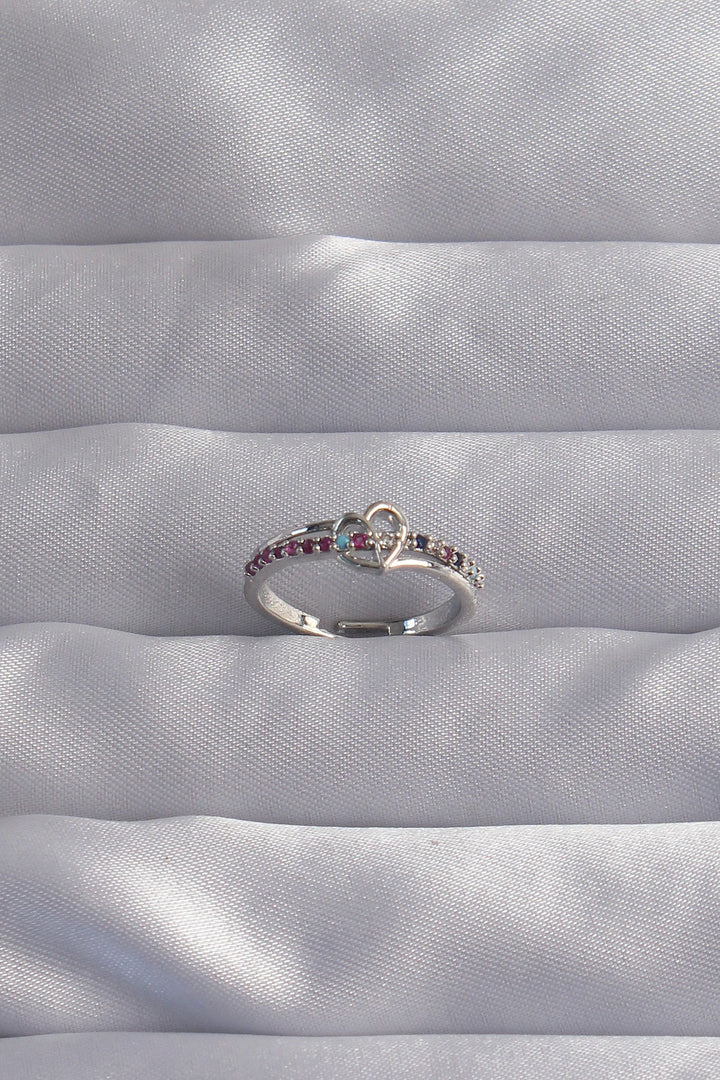 EBJ Adjustable Ring with Rice Silver Color and Colorful Zircon Stones - Gagny