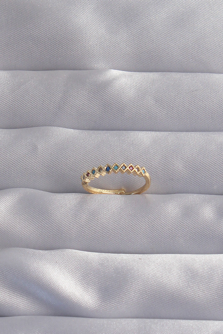 EBJ Adjustable Ring with Rice Gold Colorful Zircon Stones - Nijmegen