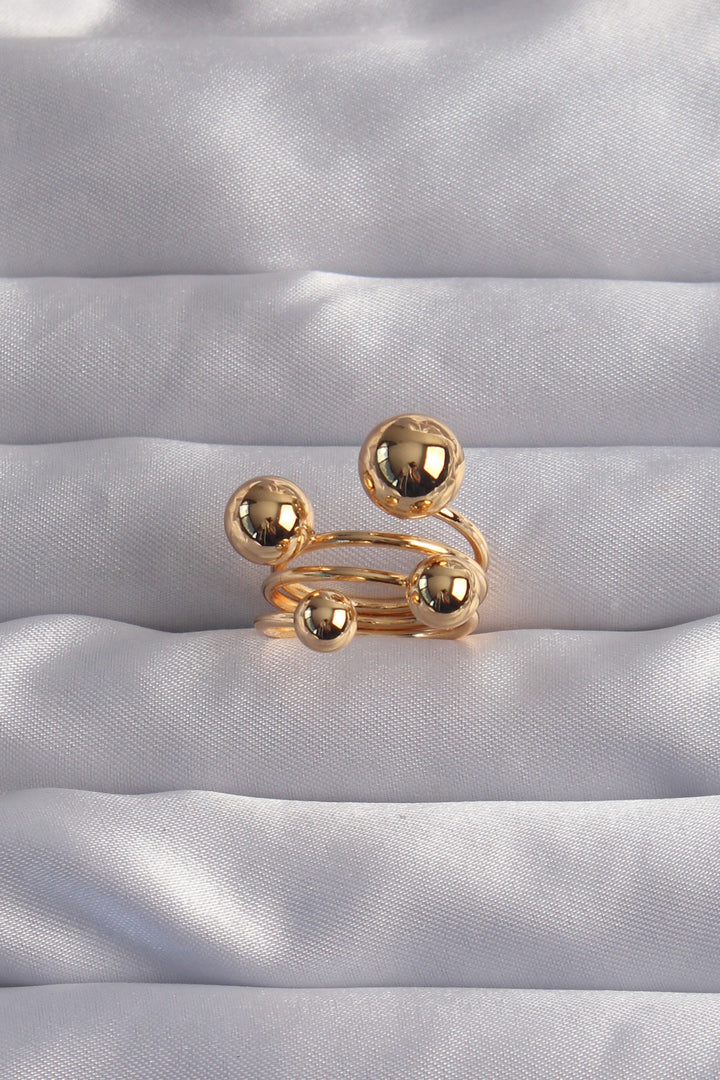 EBJ Adjustable Ring with Rice Gold Color Ball Design - Antibes