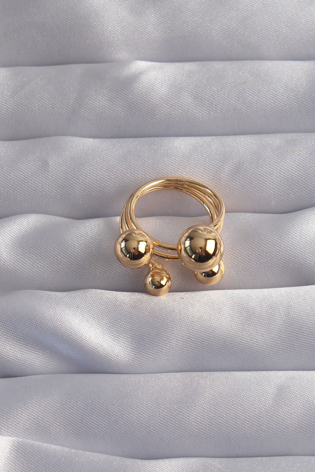 EBJ Adjustable Ring with Rice Gold Color Ball Design - Antibes