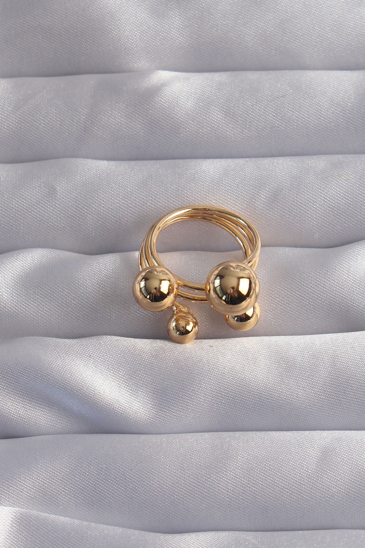 EBJ Adjustable Ring with Rice Gold Color Ball Design - Antibes
