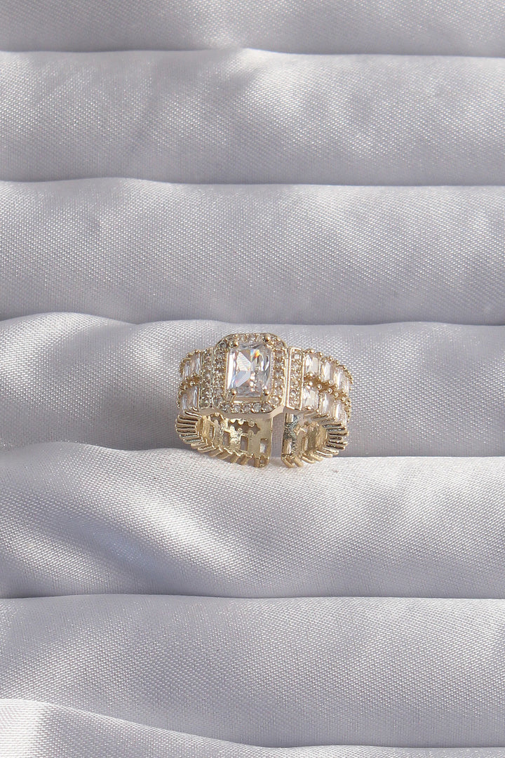 EBJ Adjustable Baguette Stone Ring with Gold Color Waterway Model in Rice - Sloviansk