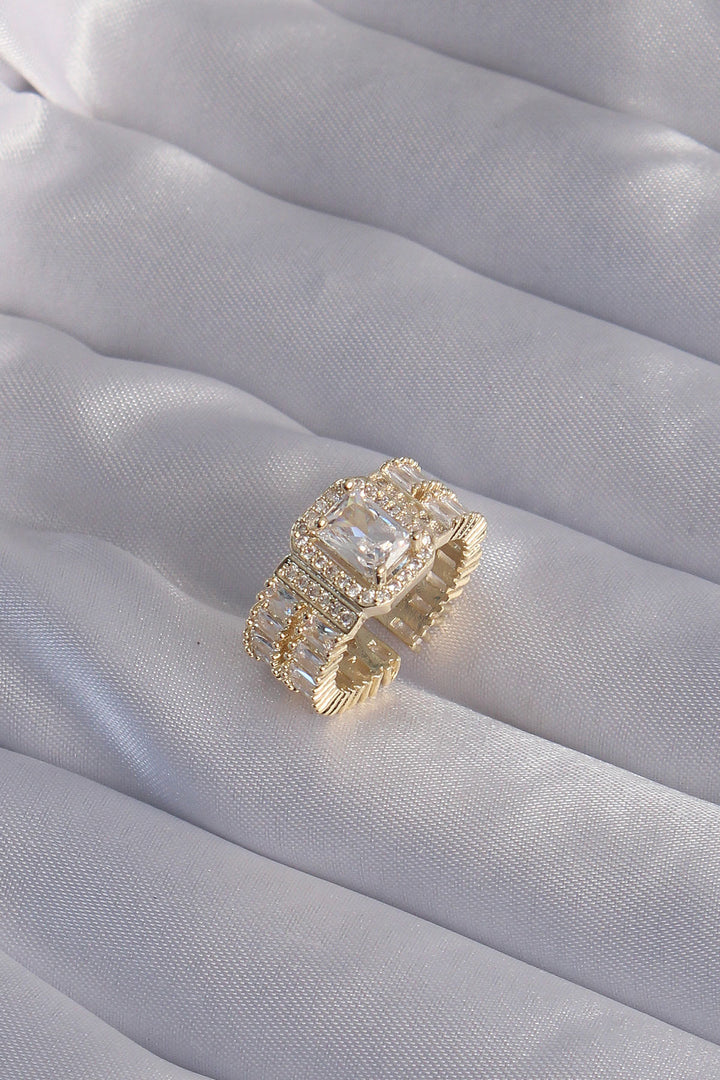 EBJ Adjustable Baguette Stone Ring with Gold Color Waterway Model in Rice - Sloviansk