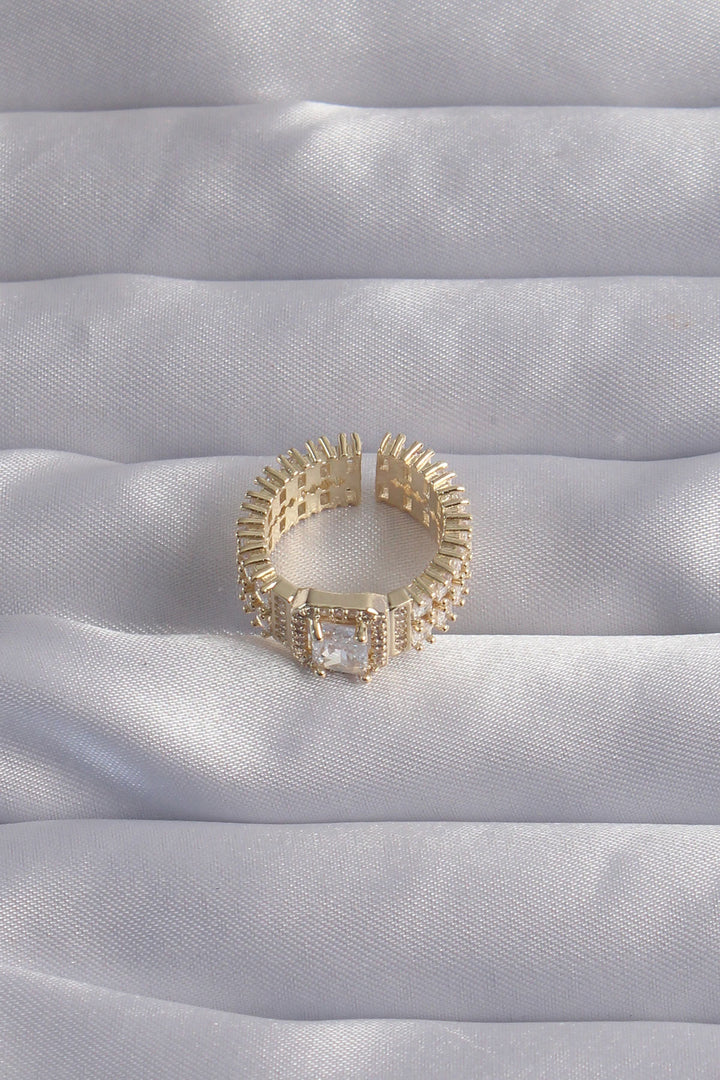 EBJ Adjustable Baguette Stone Ring with Gold Color Waterway Model in Rice - Sloviansk