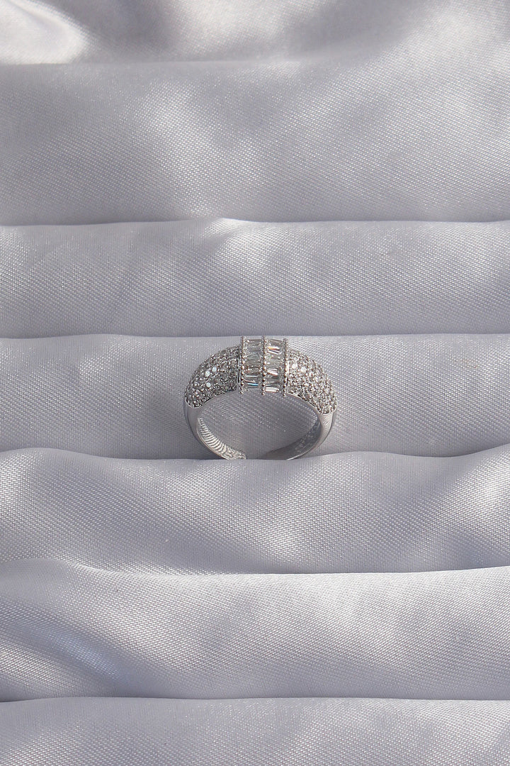 EBJ Rice Adjustable Silver Color Zircon Stone Domed Ring - Piraeus