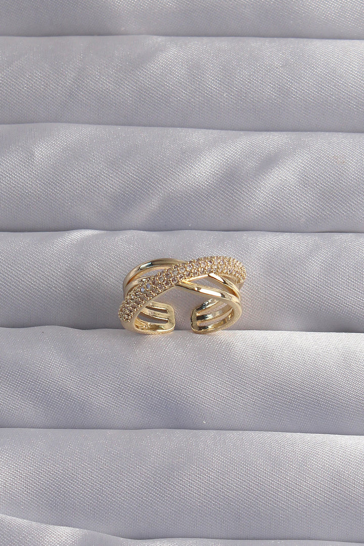 EBJ Adjustable Gold Color Cross View Ring with Rice Zircon Stone - Olive Branch