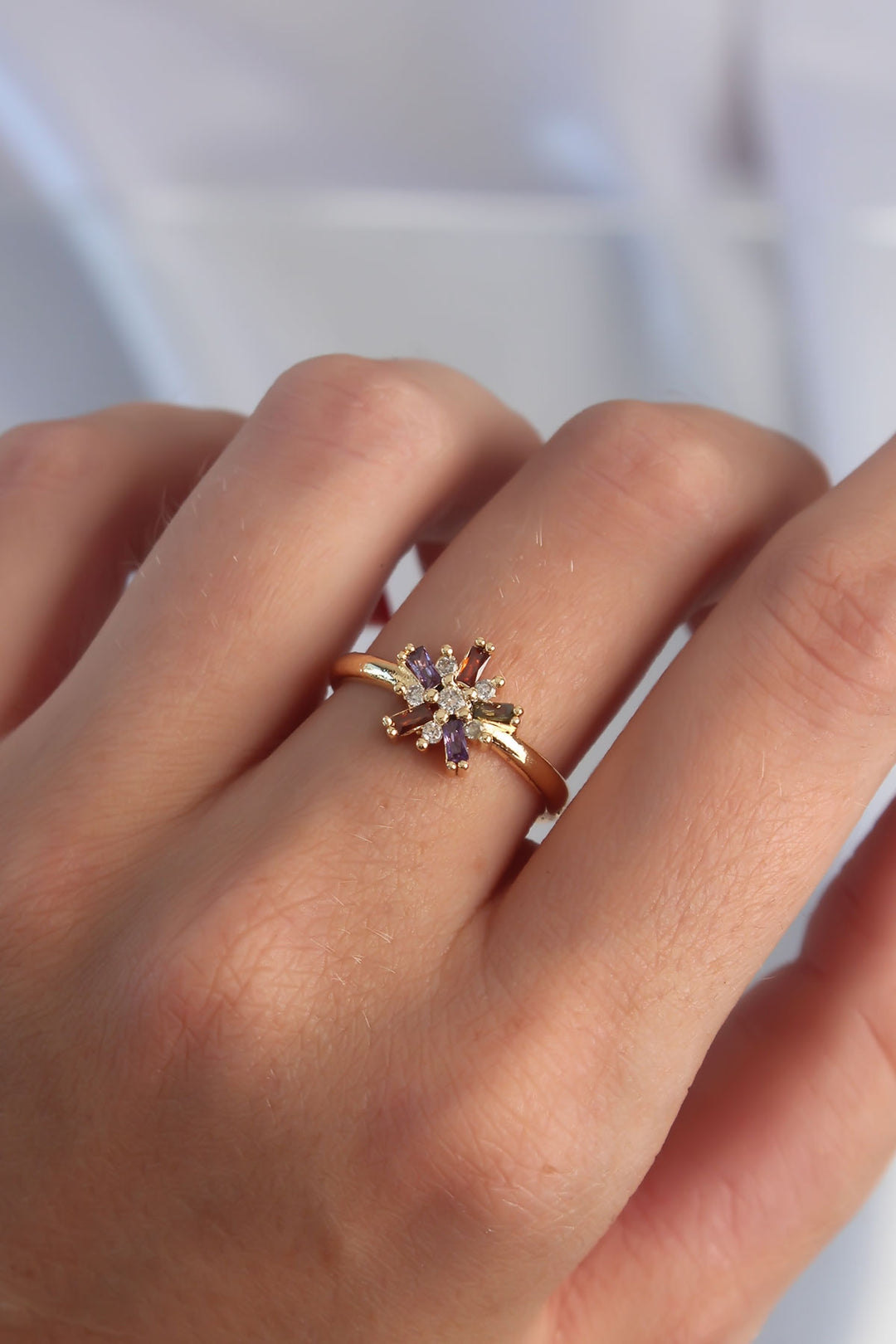 EBJ Adjustable Ring with Rice Gold Colorful Zircon Stones - Revere