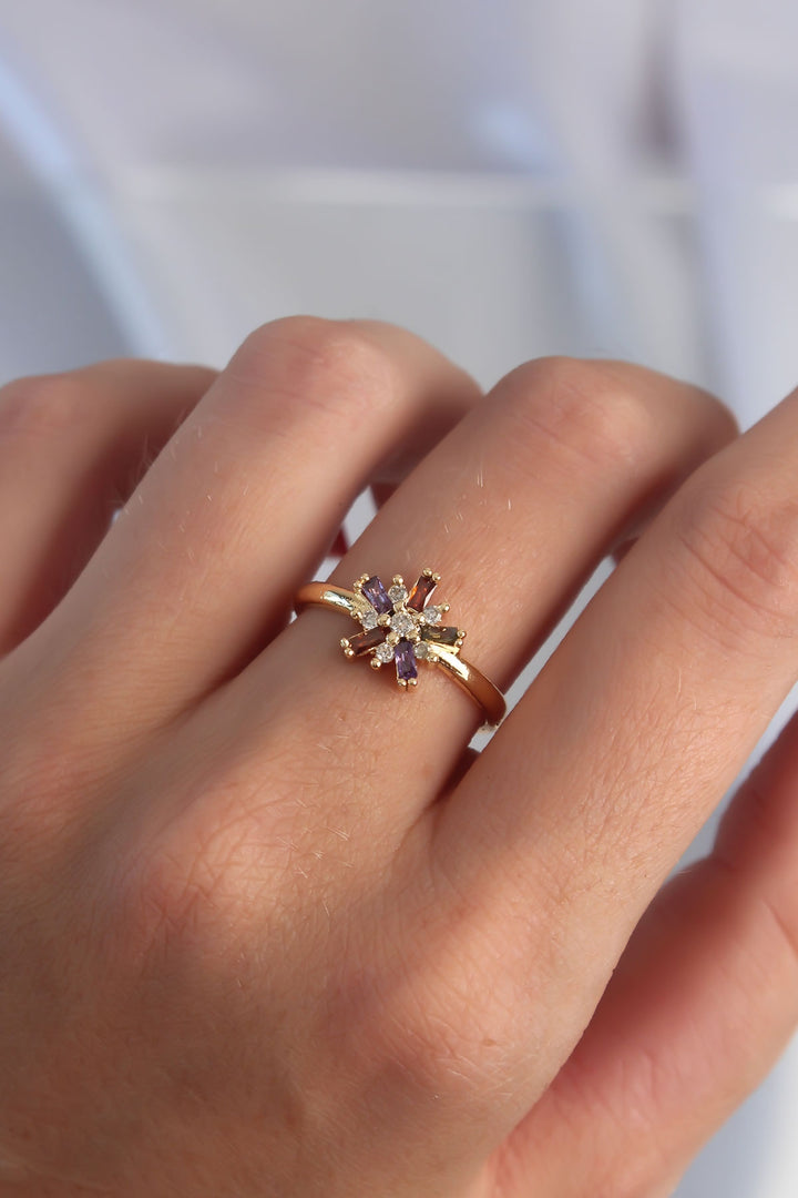 EBJ Adjustable Ring with Rice Gold Colorful Zircon Stones - Revere