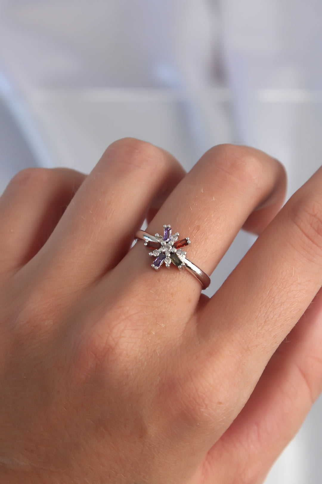 EBJ Adjustable Ring with Rice Silver Color and Colorful Zircon Stones - Sydney