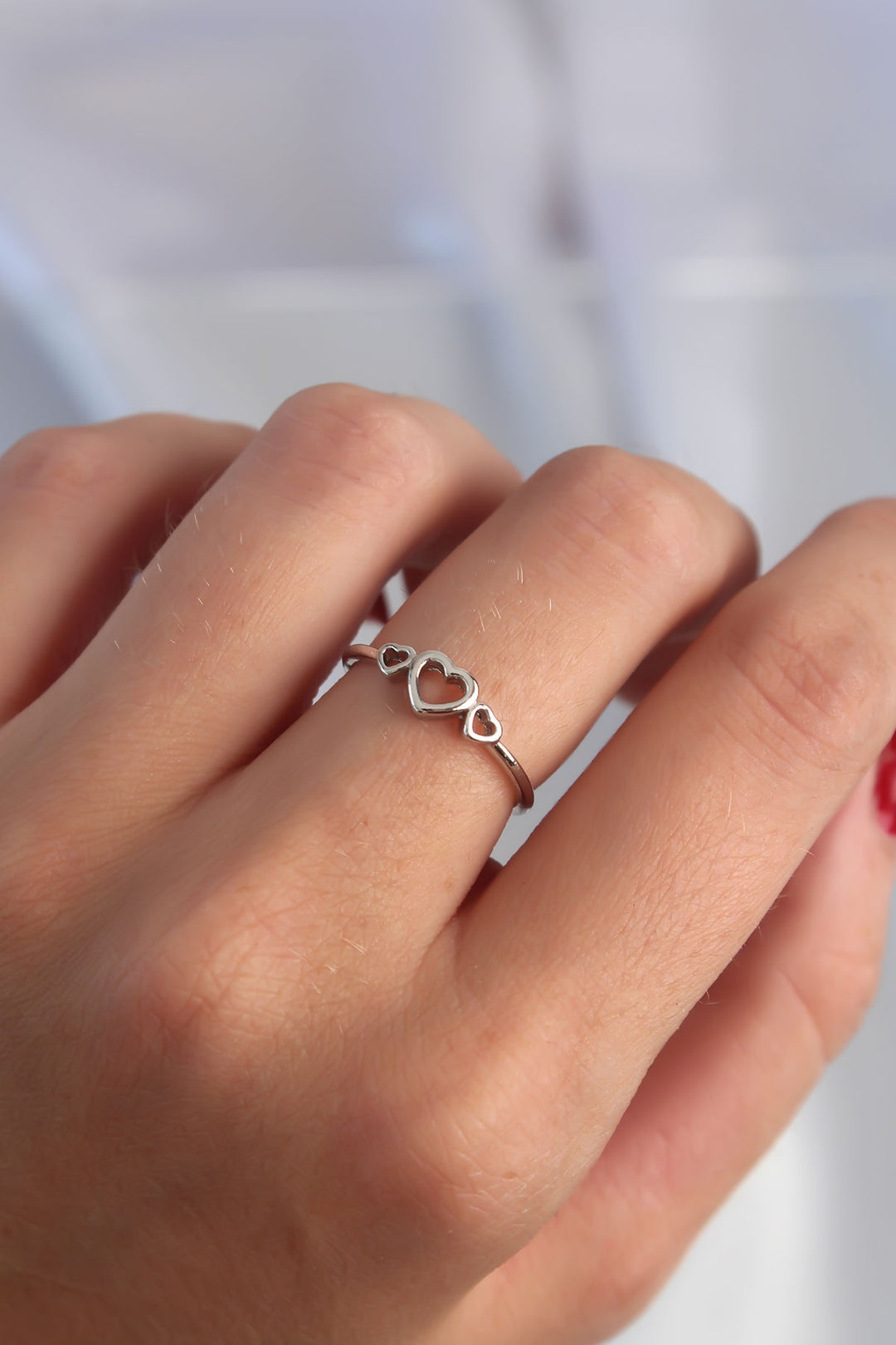 EBJ Adjustable Ring with Silver Color Heart Pattern - Siena