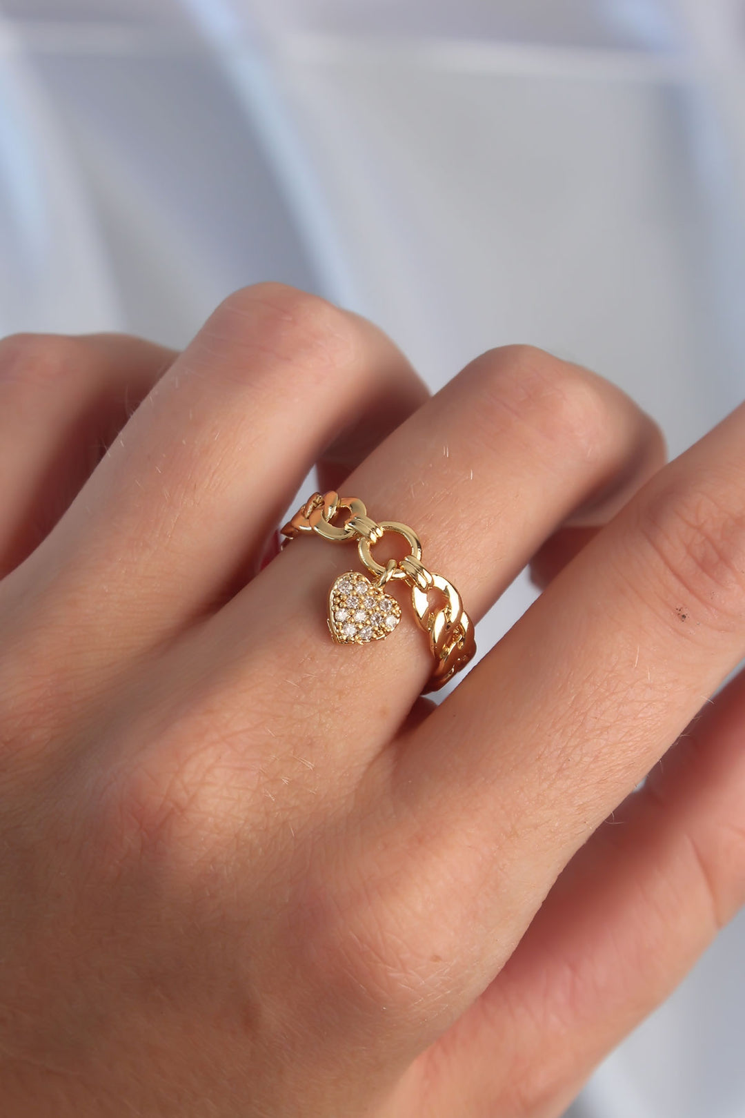 EBJ Adjustable Ring with Gold Color Zircon Stone Heart Model - Gloucester