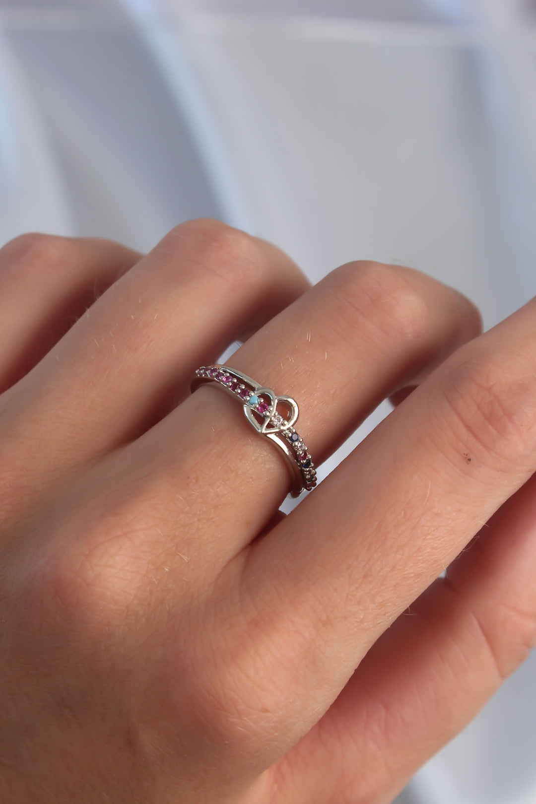 EBJ Adjustable Ring with Rice Silver Color and Colorful Zircon Stones - Gagny