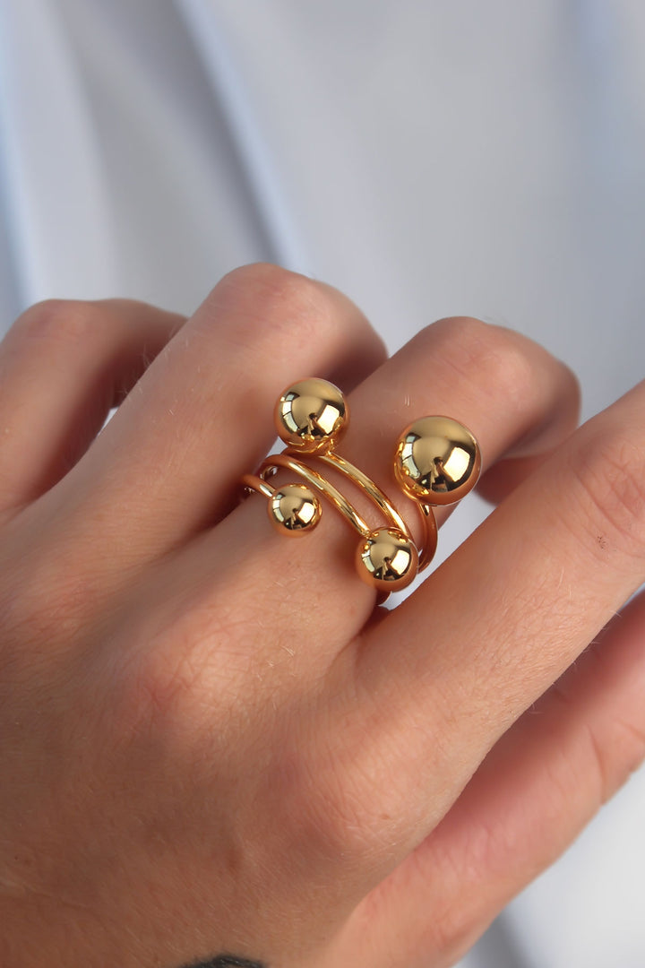EBJ Adjustable Ring with Rice Gold Color Ball Design - Antibes