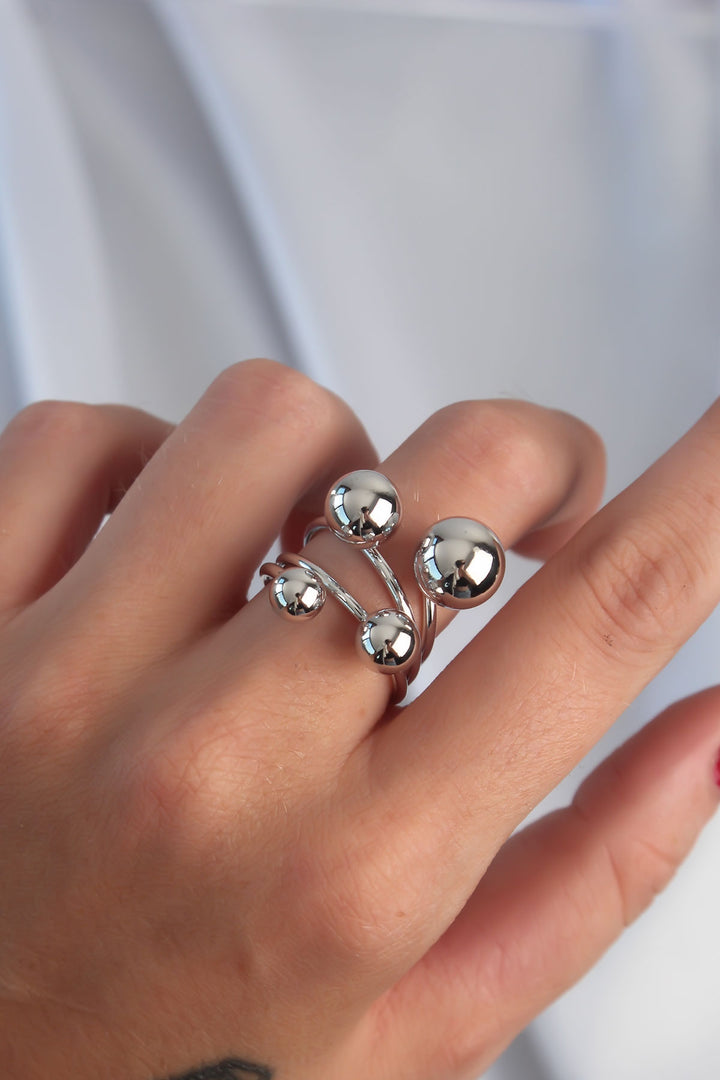 EBJ Adjustable Ring with Rice Silver Color Bead Design - Fontana