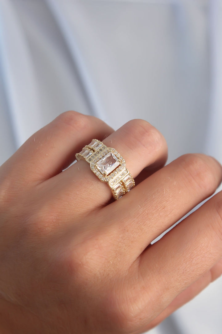 EBJ Adjustable Baguette Stone Ring with Gold Color Waterway Model in Rice - Sloviansk