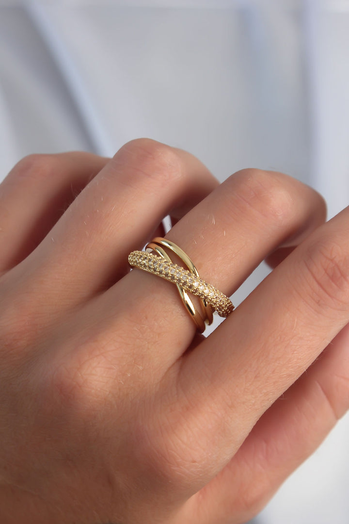 EBJ Adjustable Gold Color Cross View Ring with Rice Zircon Stone - Olive Branch