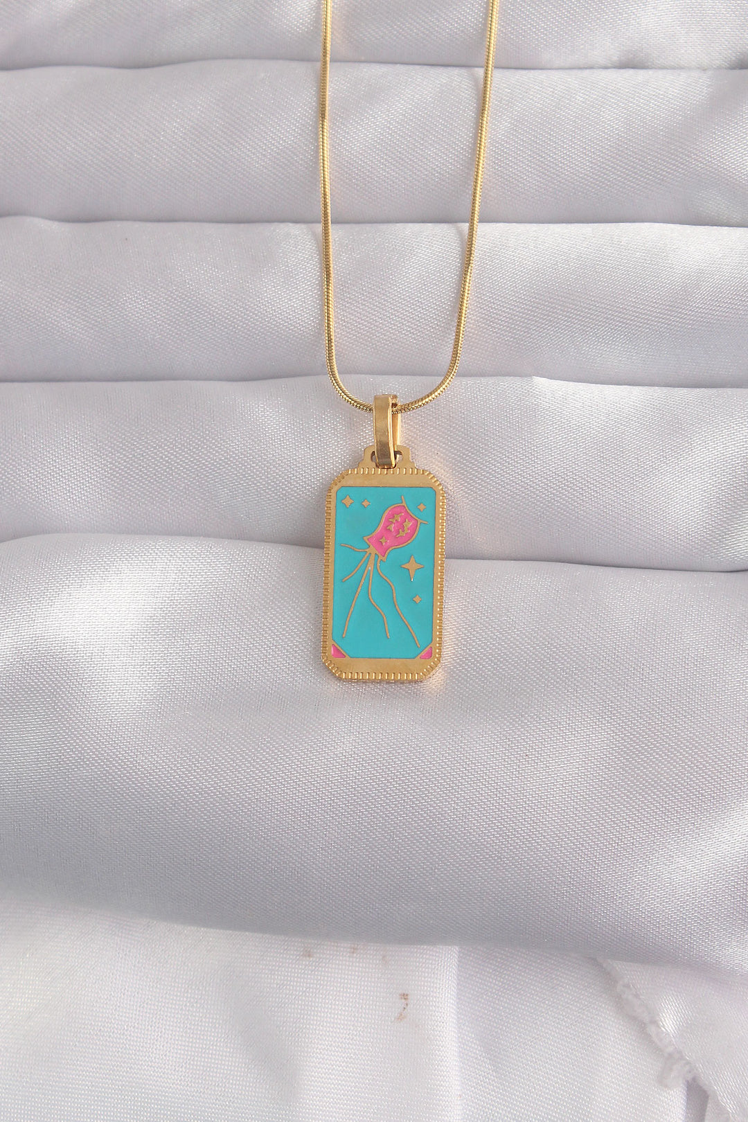 EBJ 316L Steel Gold Color Blue Enamel Tarot Necklace - Boyarka