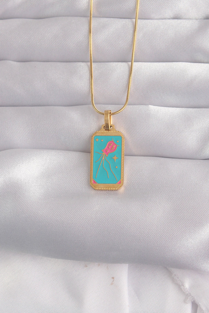 EBJ 316L Steel Gold Color Blue Enamel Tarot Necklace - Boyarka