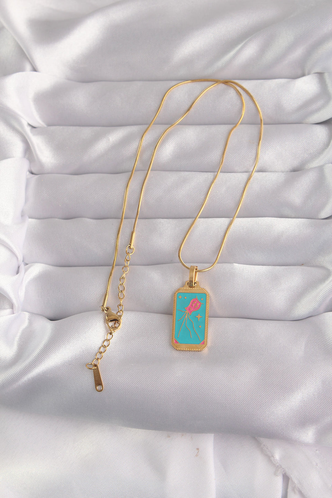 EBJ 316L Steel Gold Color Blue Enamel Tarot Necklace - Boyarka