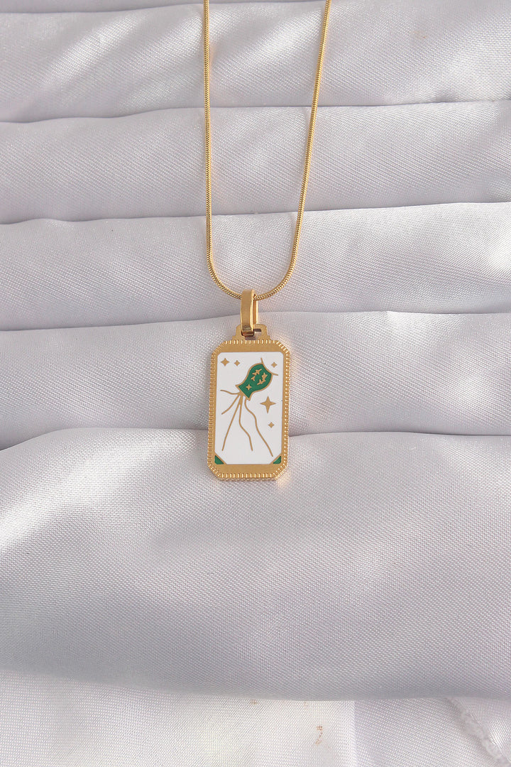 EBJ 316L Steel Gold Color White Enamel Tarot Necklace - Vasylkiv