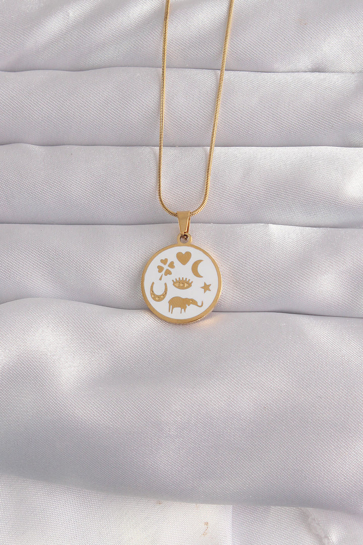 EBJ 316L Steel Gold Color White Enamel Mixed Figure Tarot Necklace - Centennial