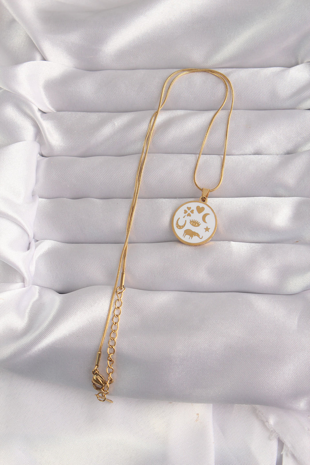 EBJ 316L Steel Gold Color White Enamel Mixed Figure Tarot Necklace - Centennial
