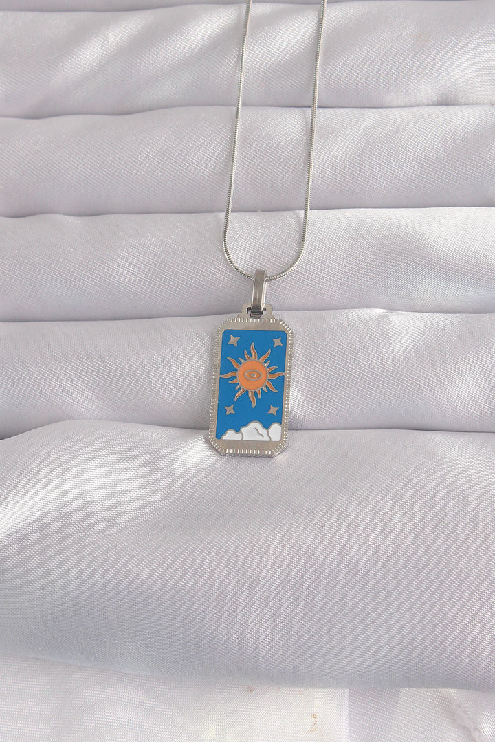 EBJ 316L Steel Silver Color Blue Enamel Sun Design Tarot Necklace - Hückelhoven