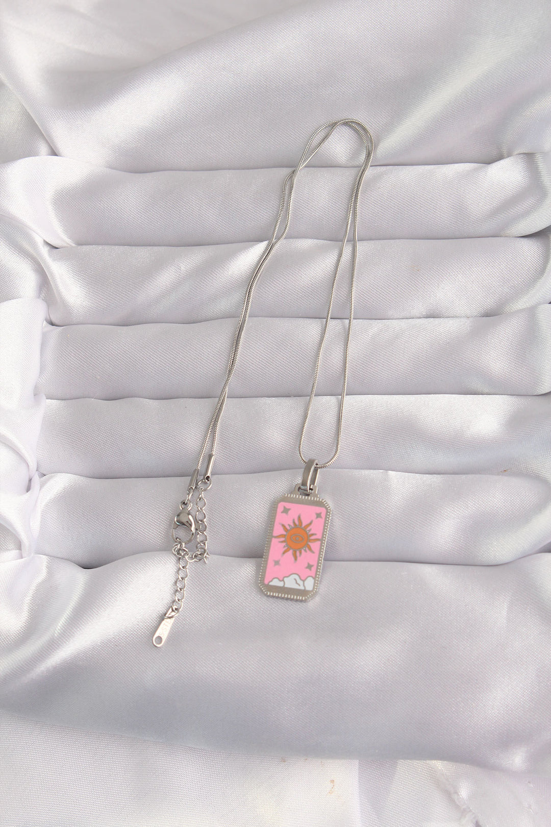 EBJ 316L Stainless Steel Silver Color Pink Enamel Sun Design Tarot Necklace - Hermosillo