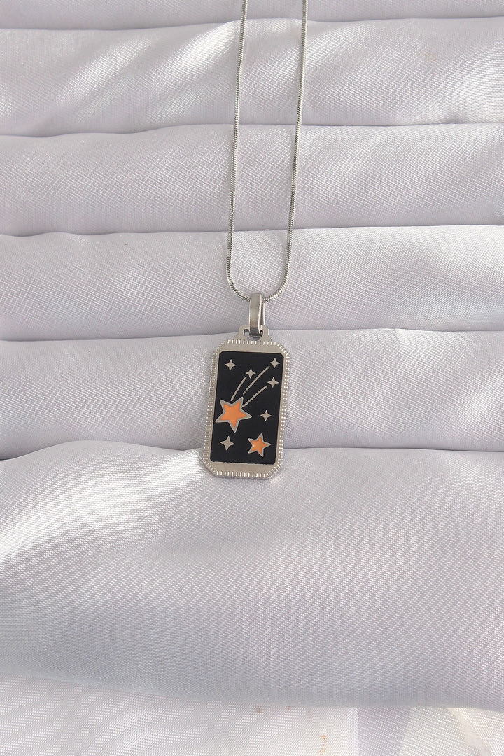 EBJ 316L Stainless Steel Silver Color Black Enamel Star Figure Tarot Necklace - Attleboro