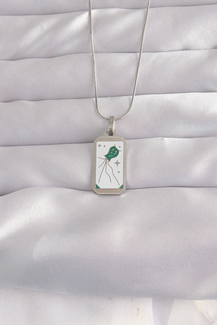 EBJ 316L Stainless Steel Silver Color White Enamel Tarot Necklace - Franklin