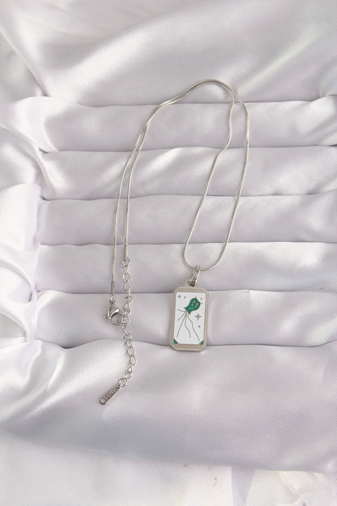 EBJ 316L Stainless Steel Silver Color White Enamel Tarot Necklace - Franklin