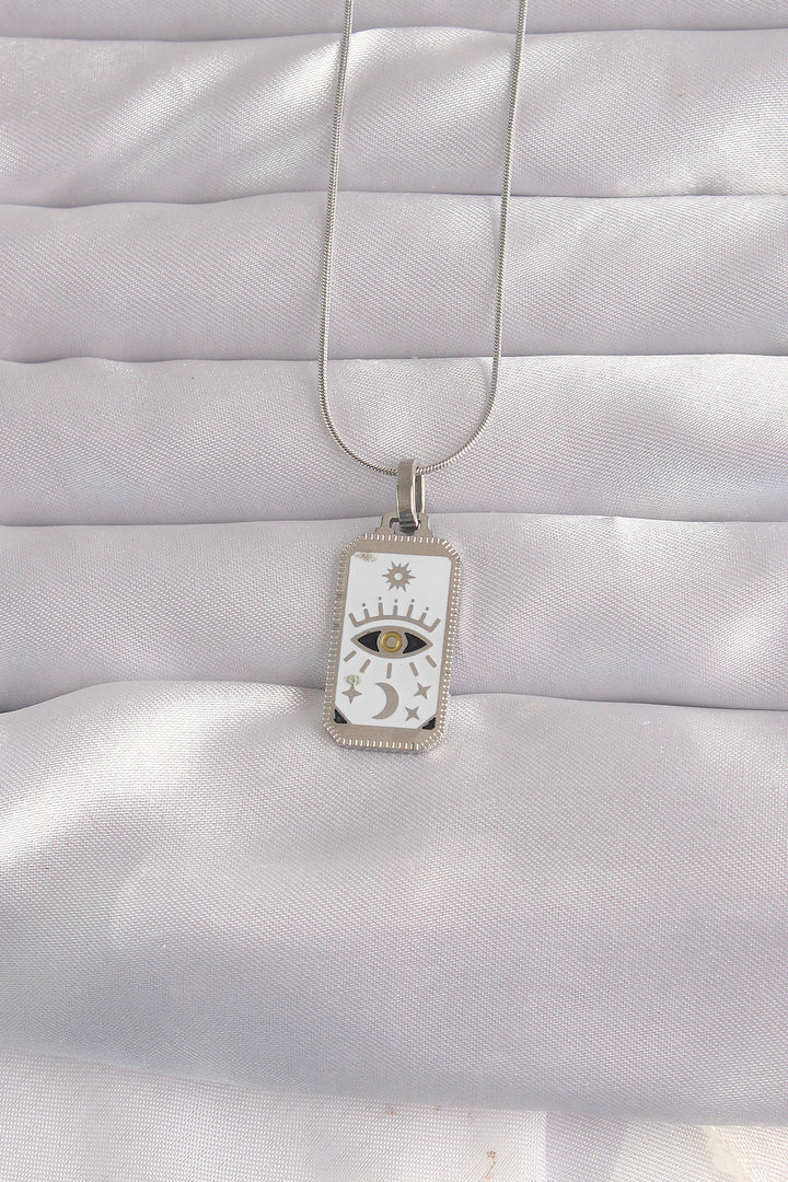 EBJ 316L Steel Silver Color White Enamel Eye Figure Tarot Necklace - Amstelveen