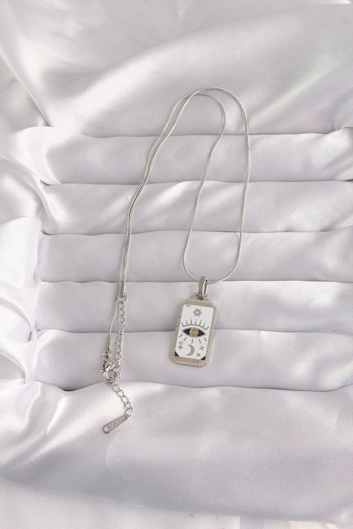 EBJ 316L Steel Silver Color White Enamel Eye Figure Tarot Necklace - Amstelveen