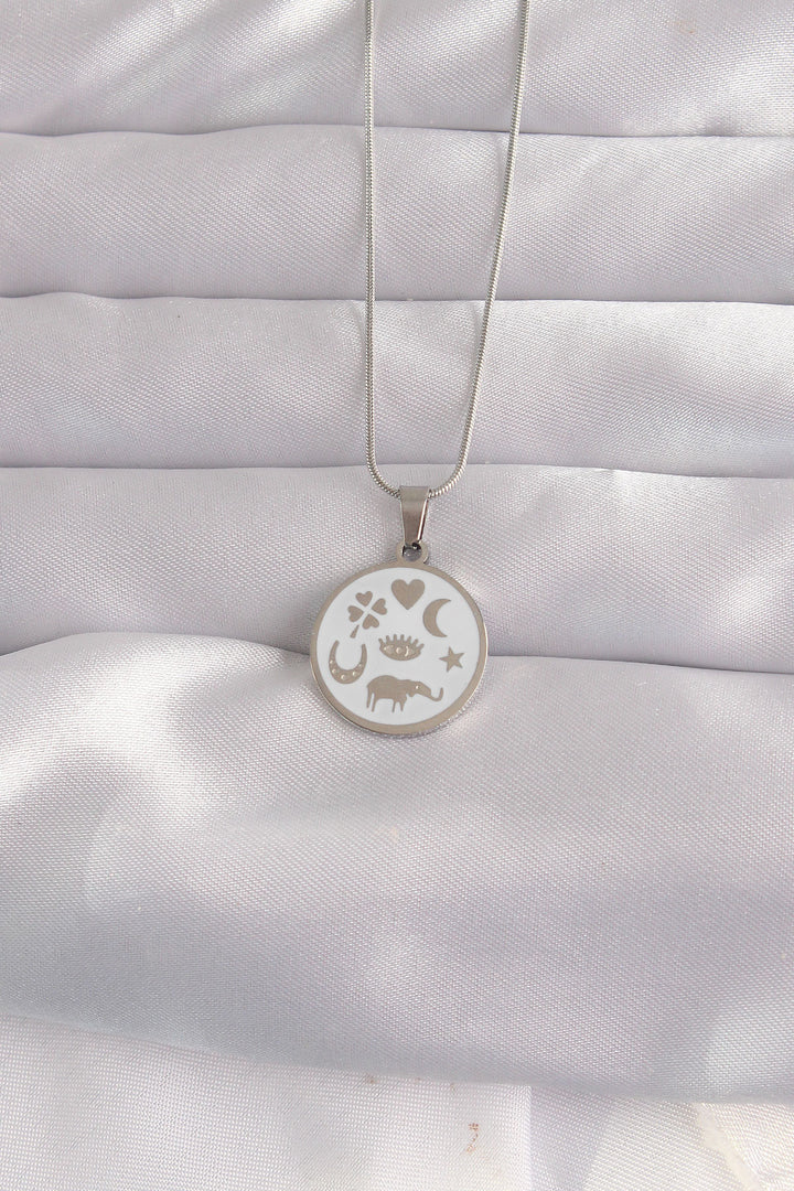 EBJ 316L Stainless Steel Silver Color White Enamel Mixed Figure Tarot Necklace - Marijampolė